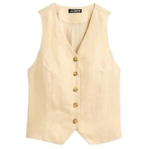 J.Crew Luxury Linen Beige Button-Up Vest Size 6